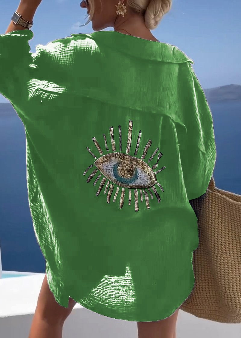 Women's Oversized Long-Sleeve Shirt with Embroidered Back Detail