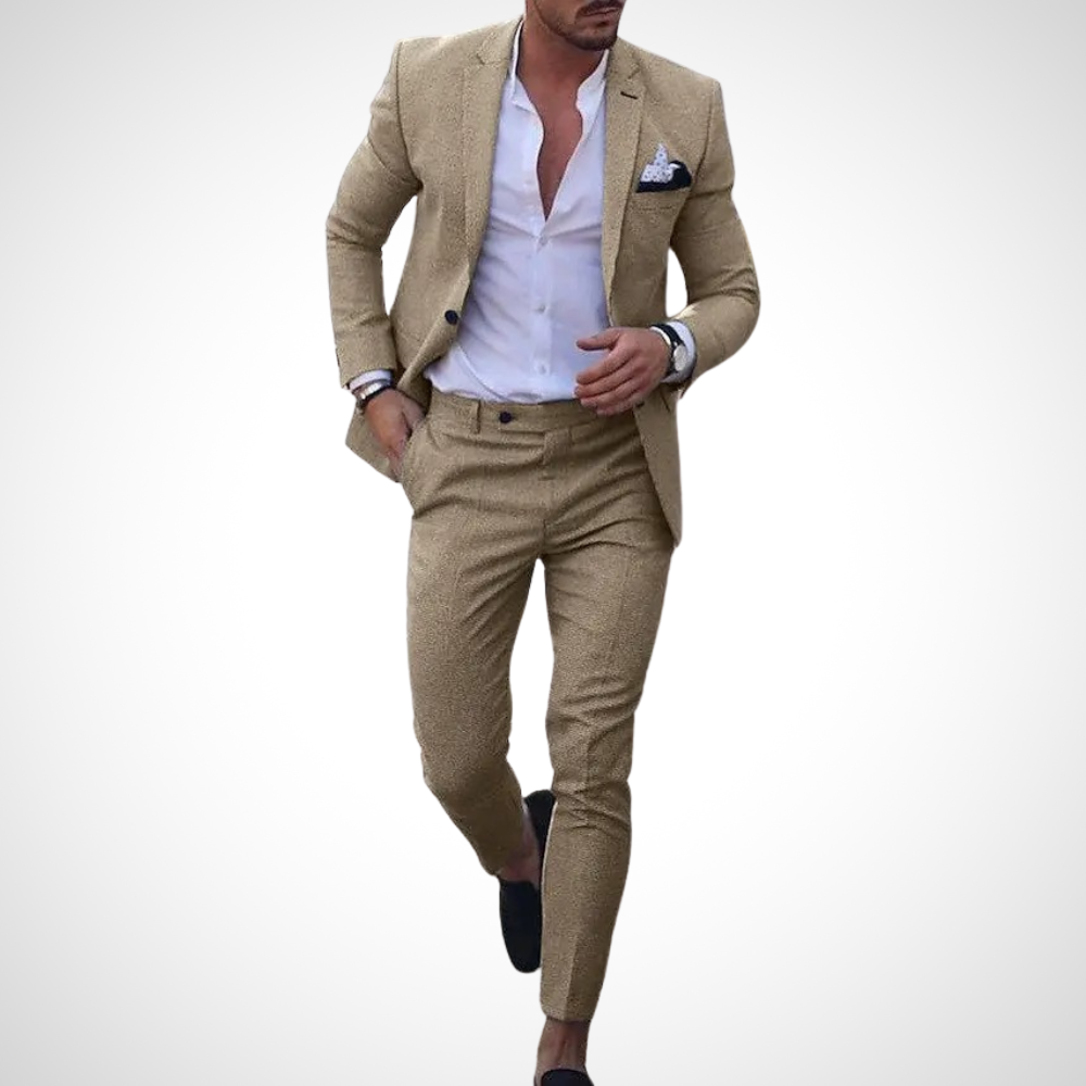 Men's Slim Fit Two-Piece Suit Set with Wrinkle-Resistant Finish