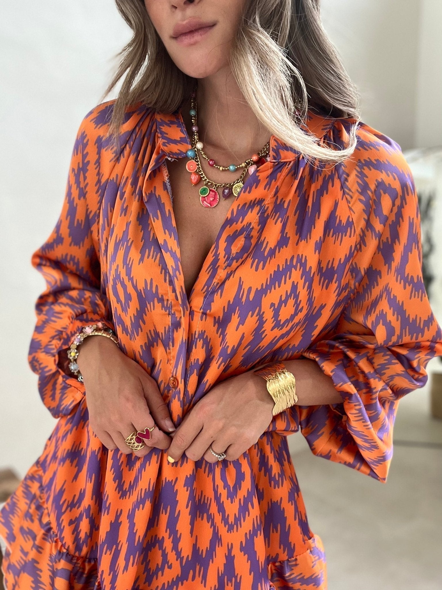 Women's Boho Long Sleeve Jumpsuit with Ruffle Hem and Elastic Waist
