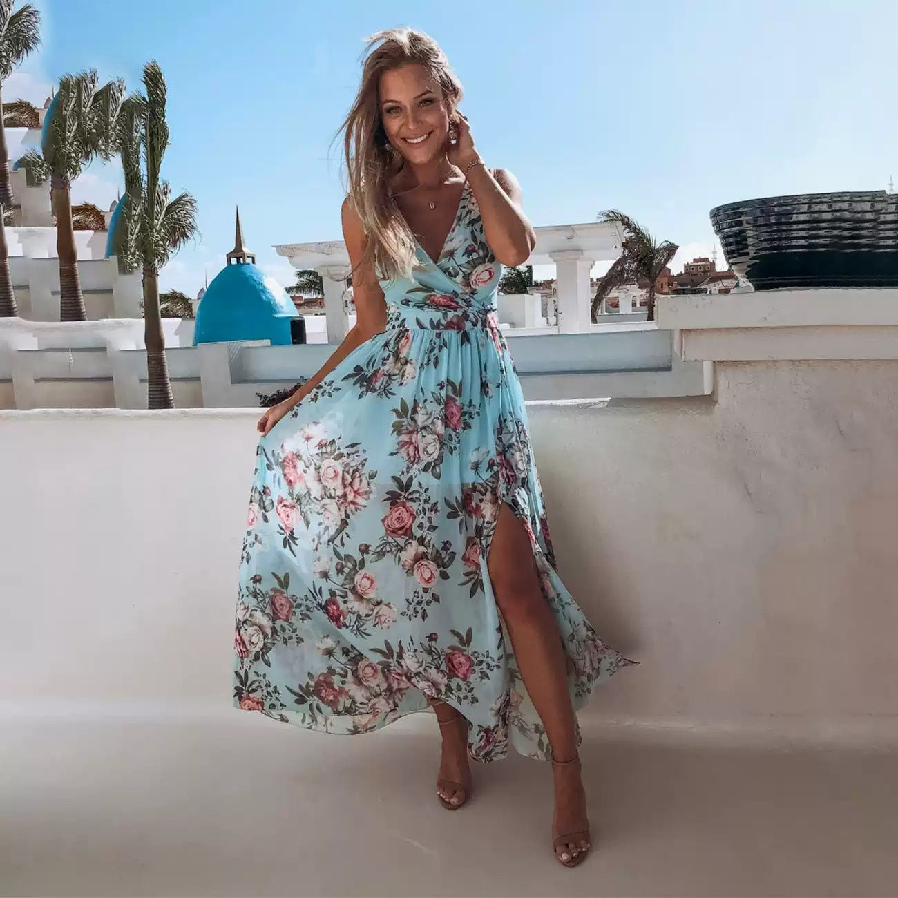 Women's Summer Maxi Dress with Floral Print