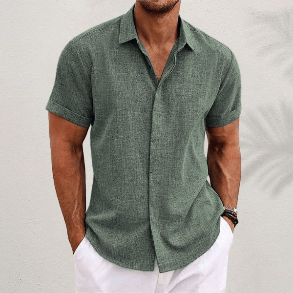 Men's Casual Collared Shirt with Short Sleeves and Button Closure