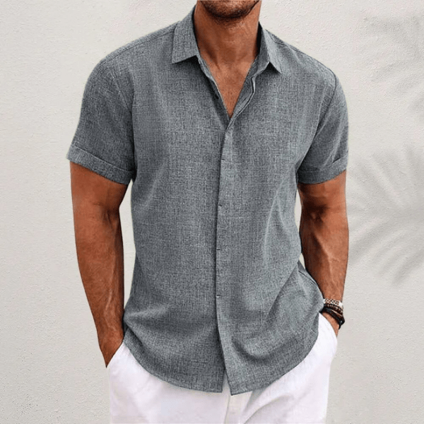 Men's Casual Collared Shirt with Short Sleeves and Button Closure