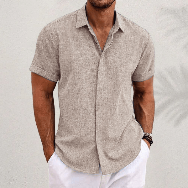 Men's Casual Collared Shirt with Short Sleeves and Button Closure