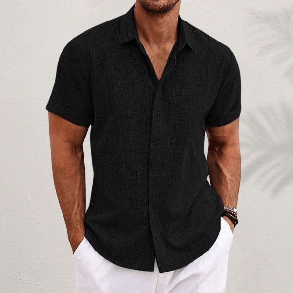 Men's Casual Collared Shirt with Short Sleeves and Button Closure