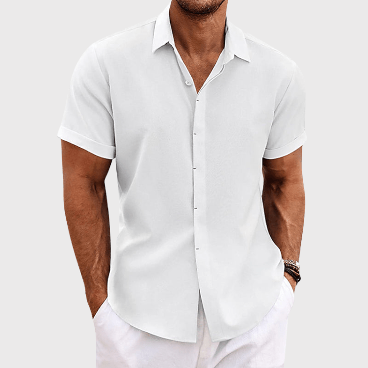 Men's Casual Collared Shirt with Short Sleeves and Button Closure