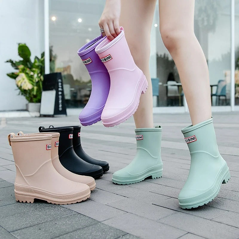 Women’s Mid-Calf Waterproof Rain Boots with Non-Slip Sole