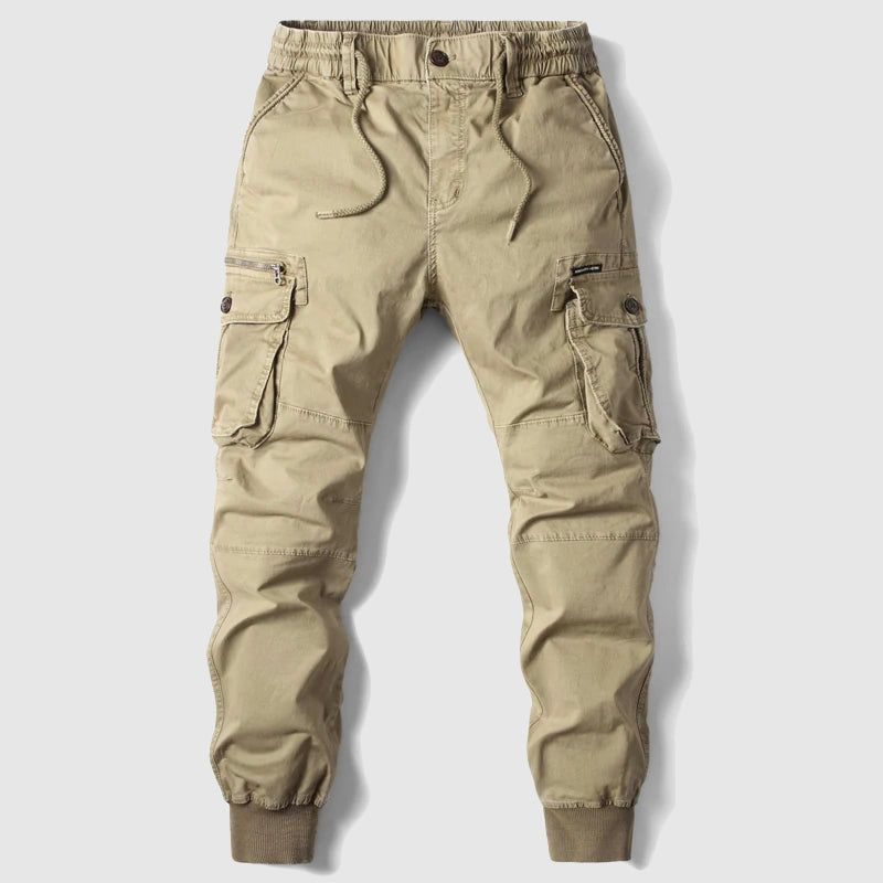 Men’s Cargo Trousers with Multi-Pocket Design and Elastic Cuffed Ankles