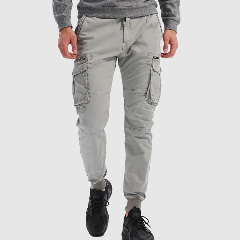 Men’s Cargo Trousers with Multi-Pocket Design and Elastic Cuffed Ankles