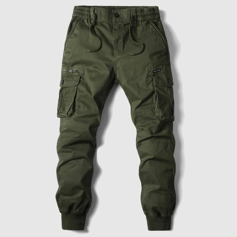Men’s Cargo Trousers with Multi-Pocket Design and Elastic Cuffed Ankles
