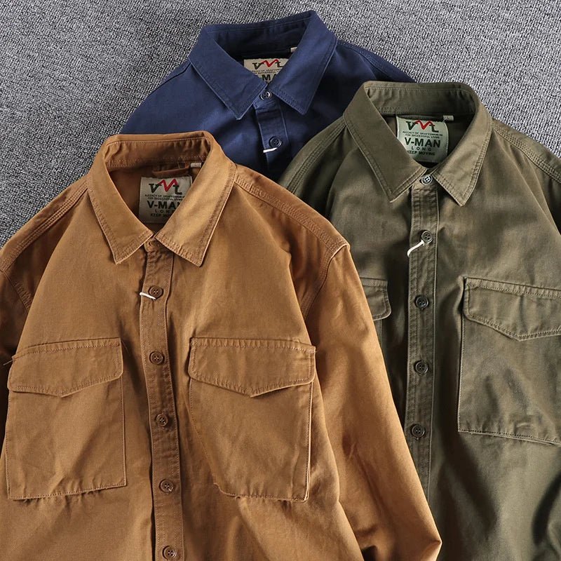 Men’s Long Sleeve Utility Shirt with Button Front and Chest Pockets