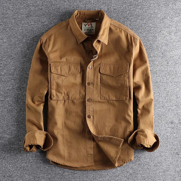 Men’s Long Sleeve Utility Shirt with Button Front and Chest Pockets