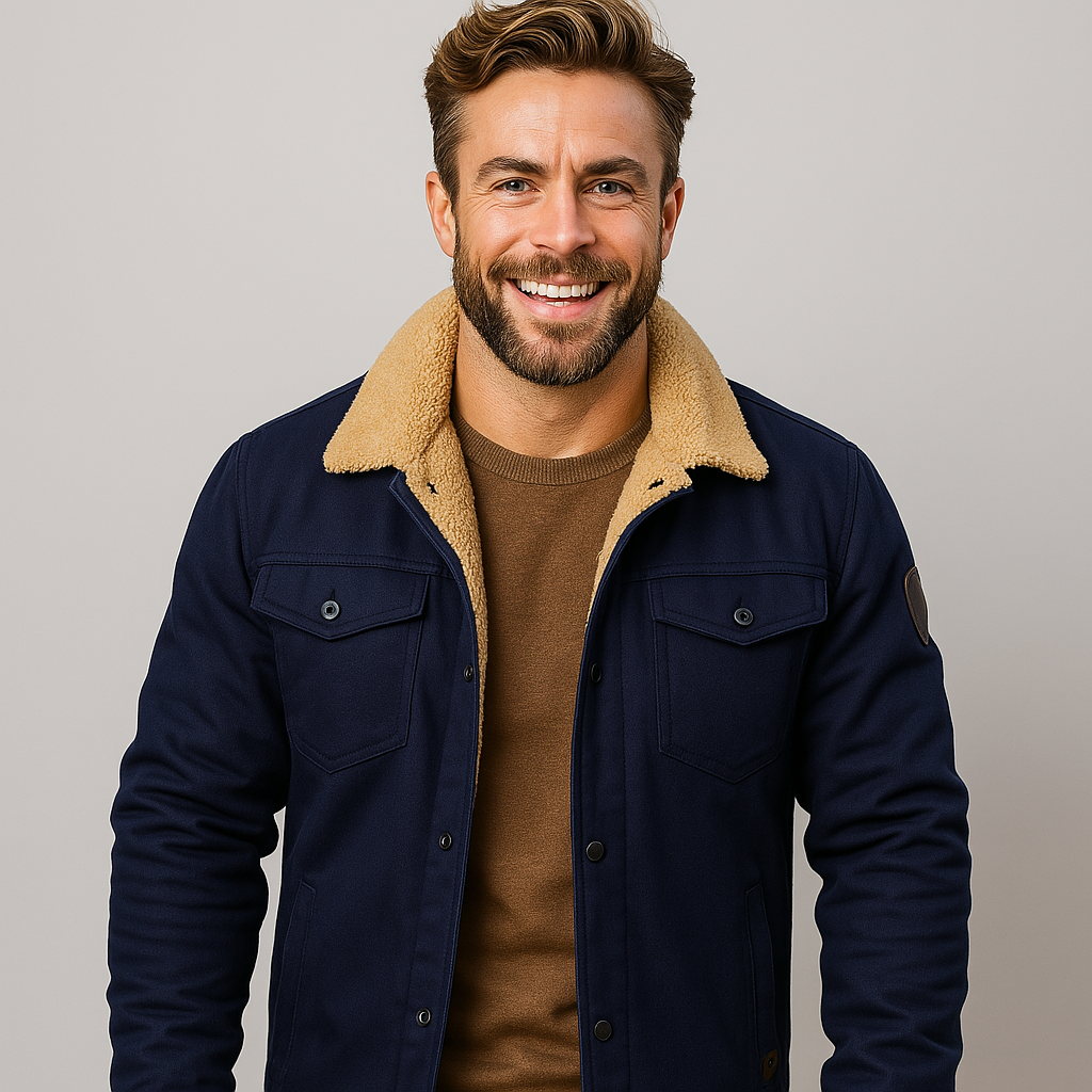 Men's Lined Bomber Jacket with Button Front and Chest Pockets