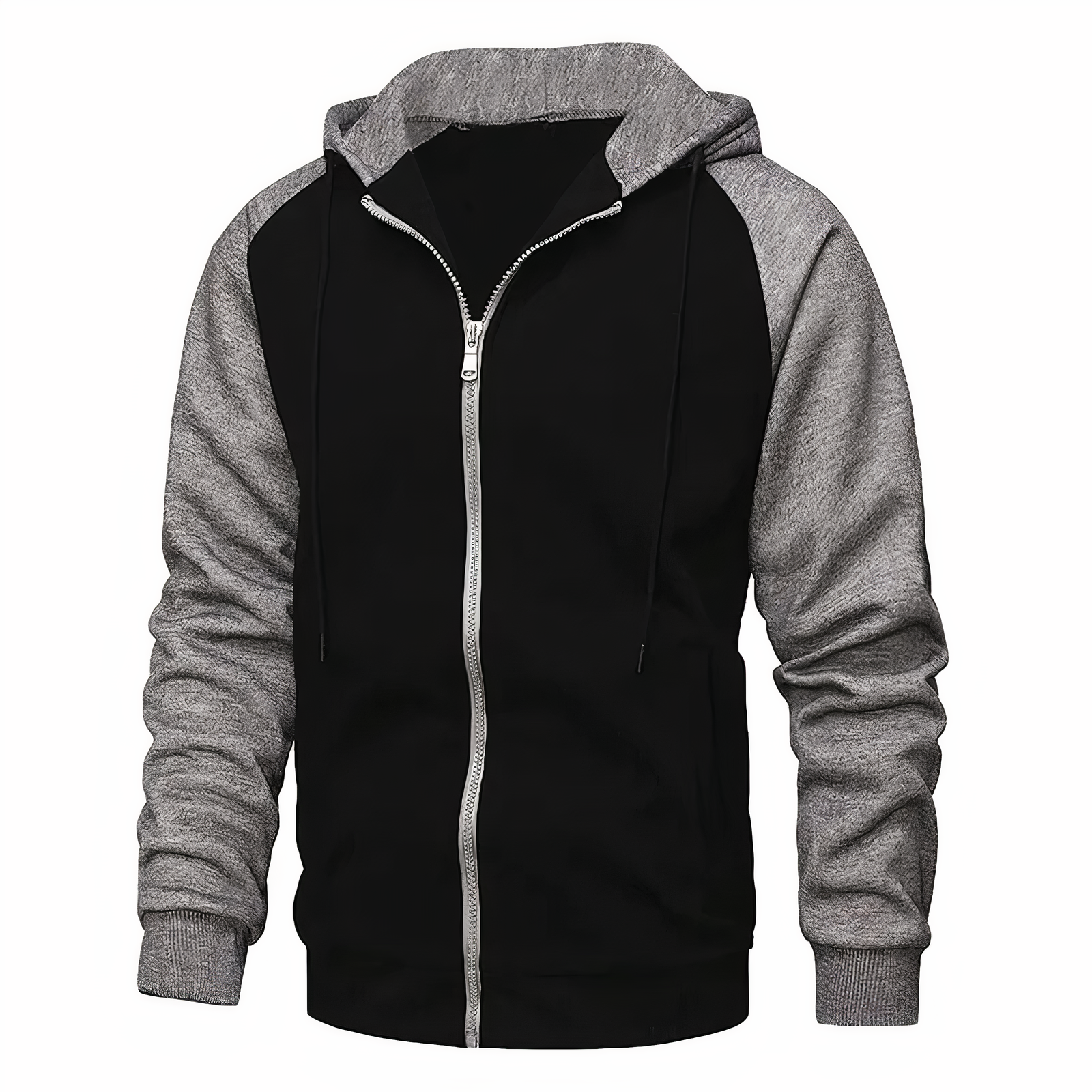 Men's Sporty Zip-Up Hoodie with Drawstring Hood and Raglan Sleeves