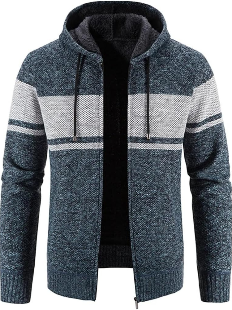 Men's Zip-Up Hoodie Cardigan with Lined Interior and Drawstring Hood