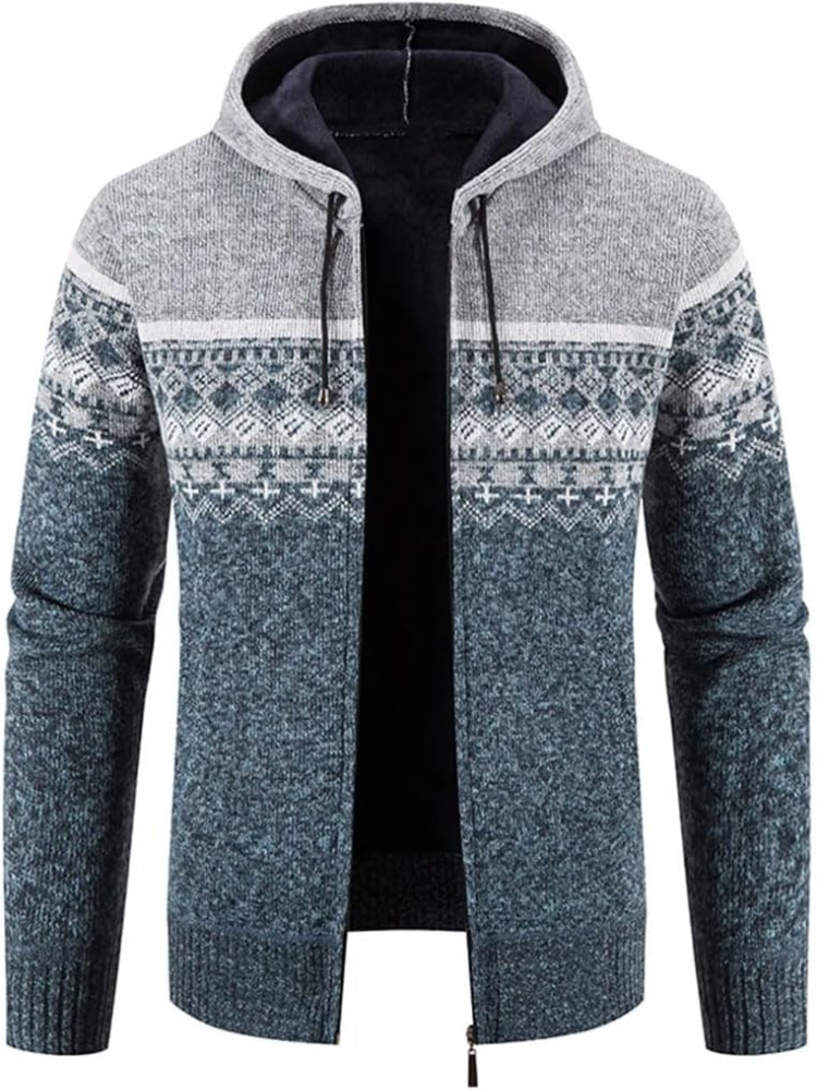 Men's Zip-Up Hoodie Cardigan with Lined Interior and Drawstring Hood