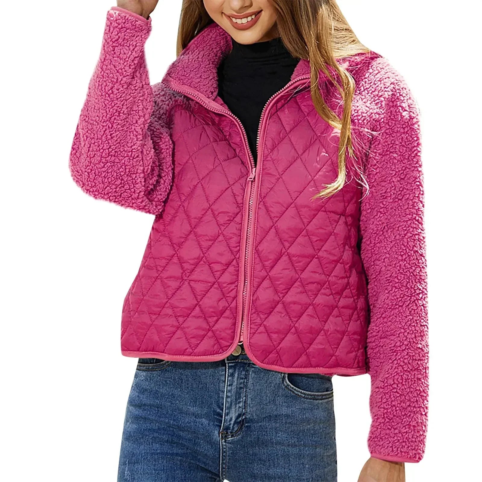 Women's Quilted Winter Jacket with Soft Sleeves and Zip Closure