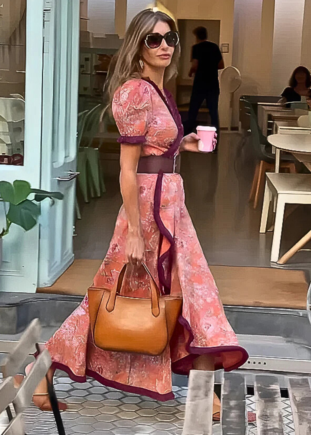 Women's Boho Maxi Wrap Dress with Puff Sleeves and Belted Waist