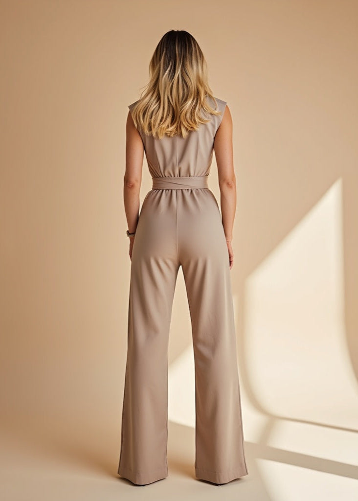 Women's Sleeveless Two-Piece Pants Set with Tie Waist Detail