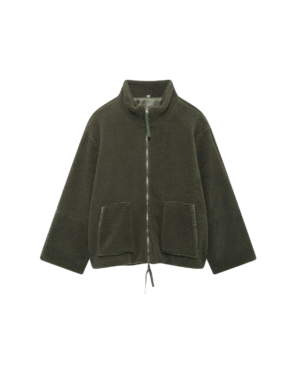 Women's Oversized Zip-Up Winter Jacket with High Collar Design