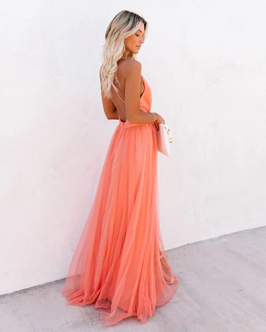Women's Elegant Deep V-Neck Maxi Dress with Front Slit