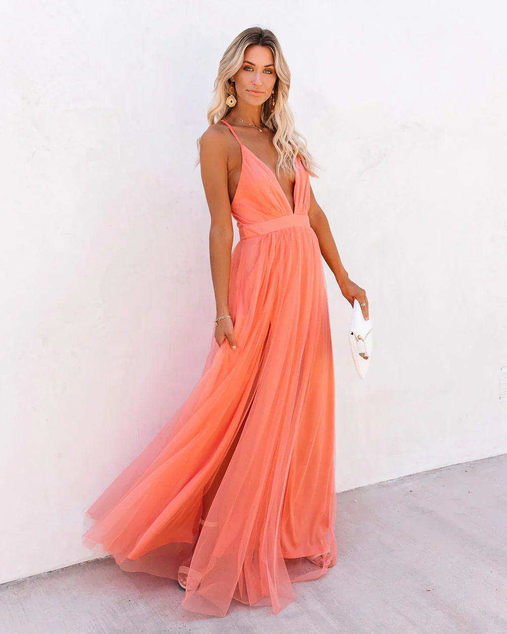 Women's Elegant Deep V-Neck Maxi Dress with Front Slit