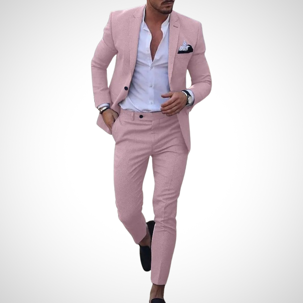 Men's Slim Fit Two-Piece Suit Set with Wrinkle-Resistant Finish