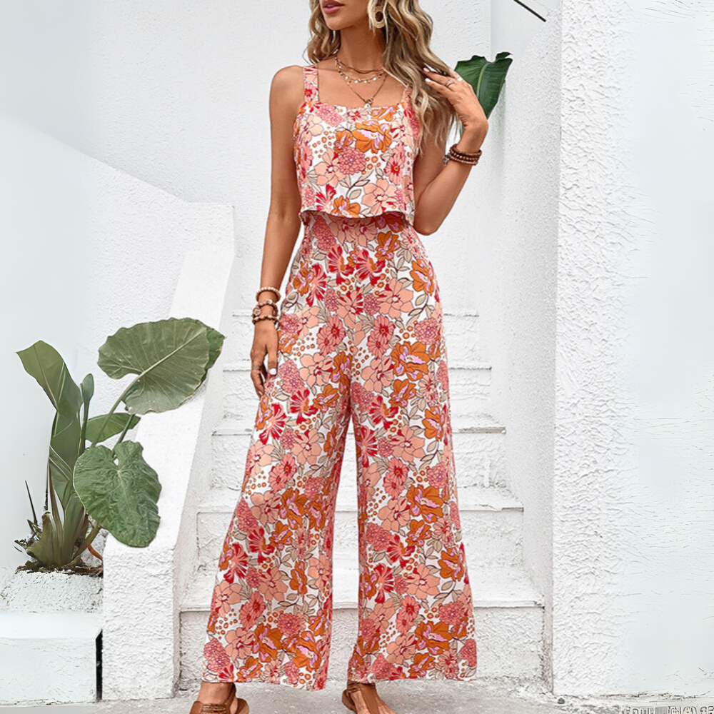 Women's Floral Wide-Leg Jumpsuit with Sleeveless Top