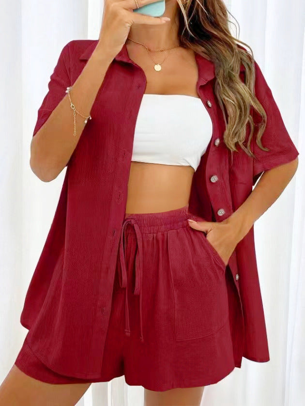 Women's Casual Two-Piece Set with Short Sleeve Top and Shorts