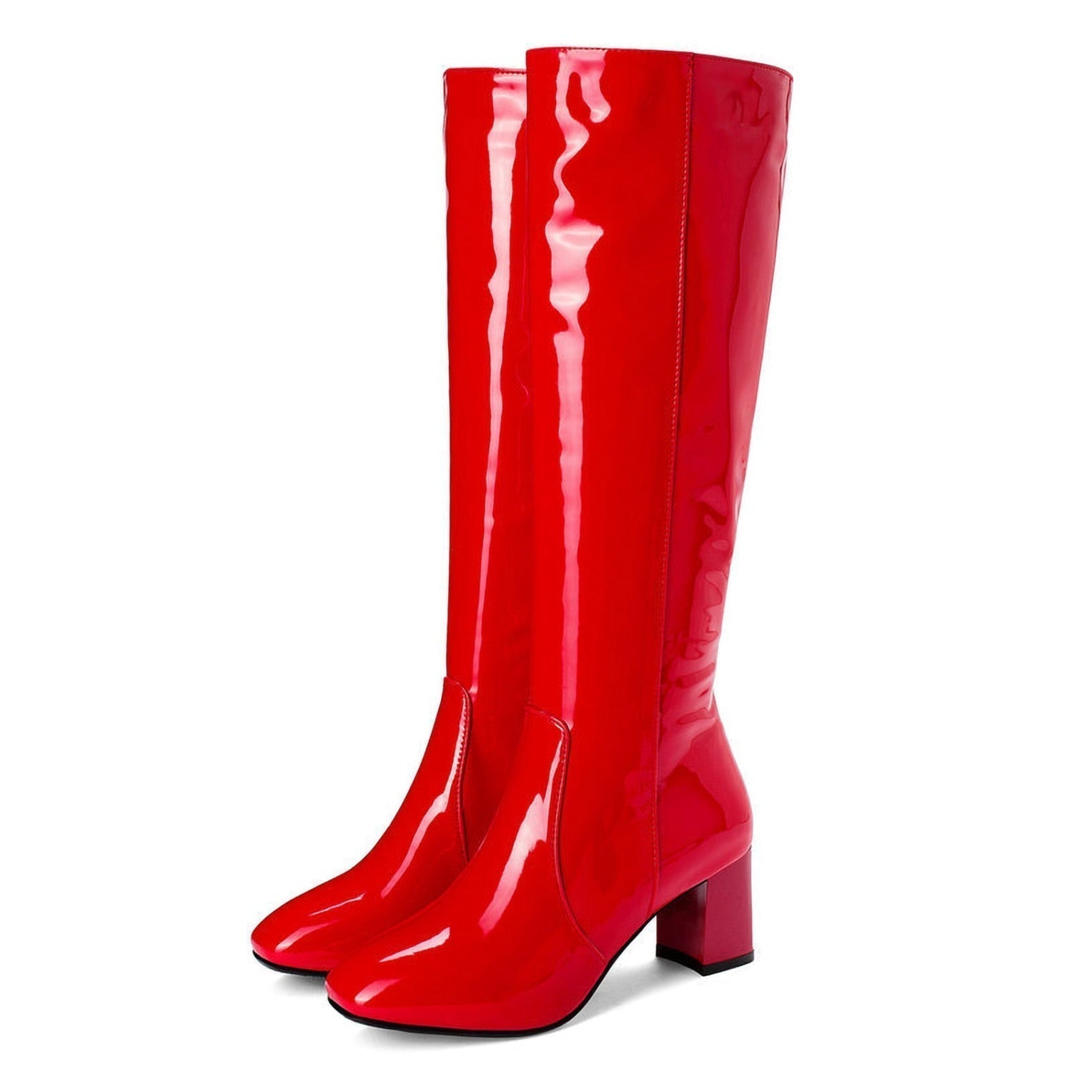 Women's Knee High Boots with Shiny Finish and Block Heel