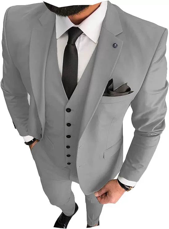 Men's 3-Piece Slim Fit Suit Set with Classic Notch Lapel