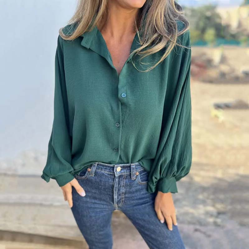 Women's Button-Up Blouse with Balloon Sleeves