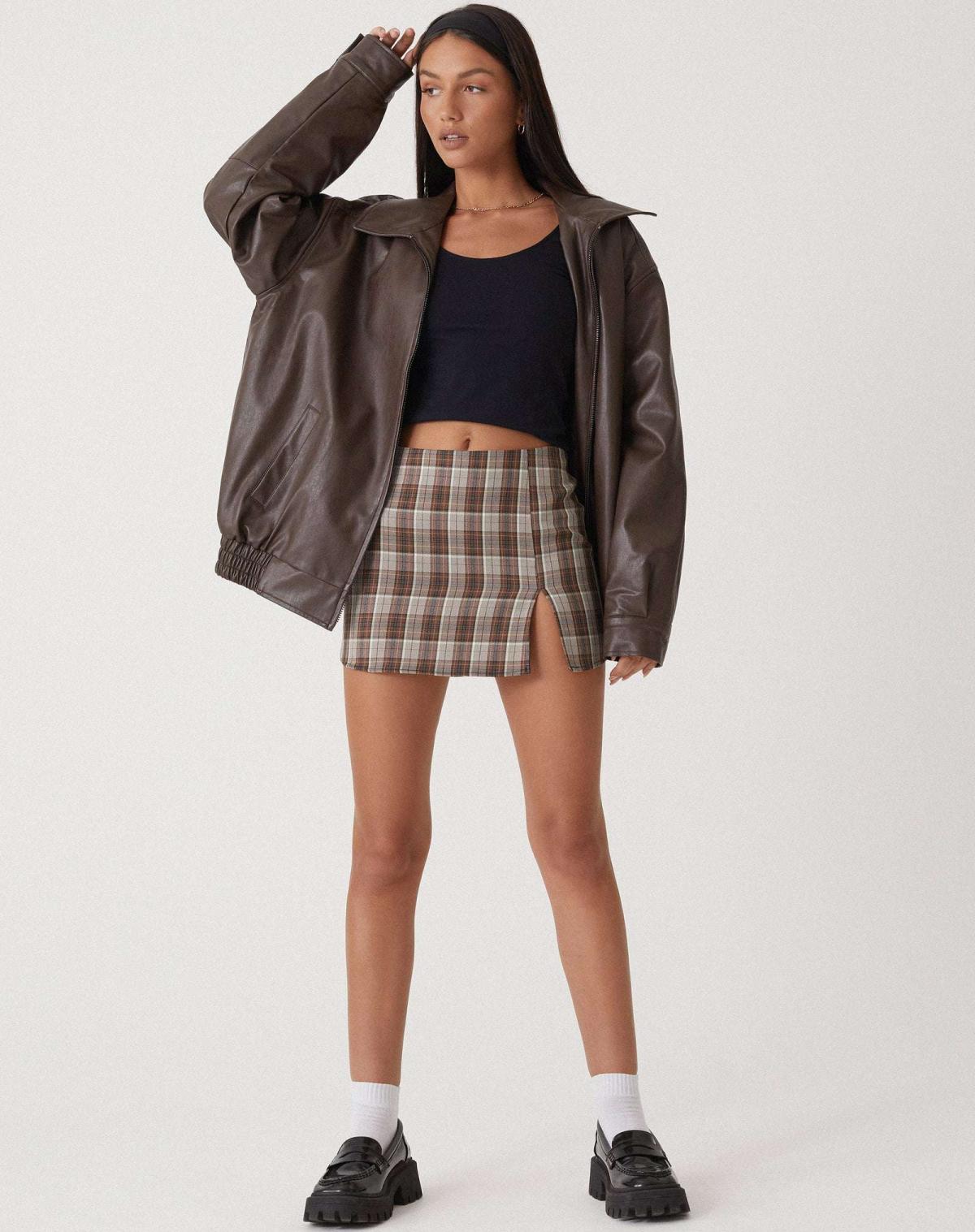Women's Zip-Up Leather Jacket with Relaxed Fit and High Collar