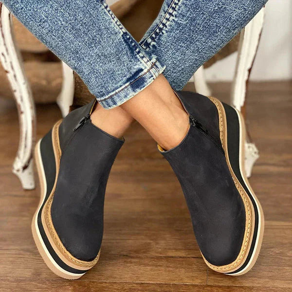 Women's Platform Ankle Boots with Side Zipper and Textured Finish