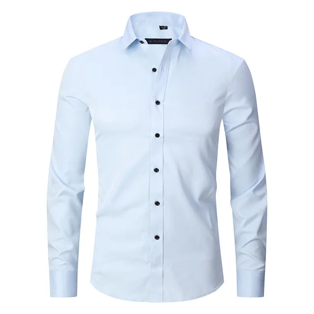 Men's Slim Fit Long Sleeve Dress Shirt with Button Down Collar