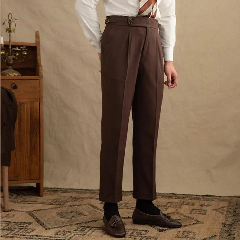 Men's Double Breasted Two Piece Suit Set with Peak Lapel Jacket and Trousers