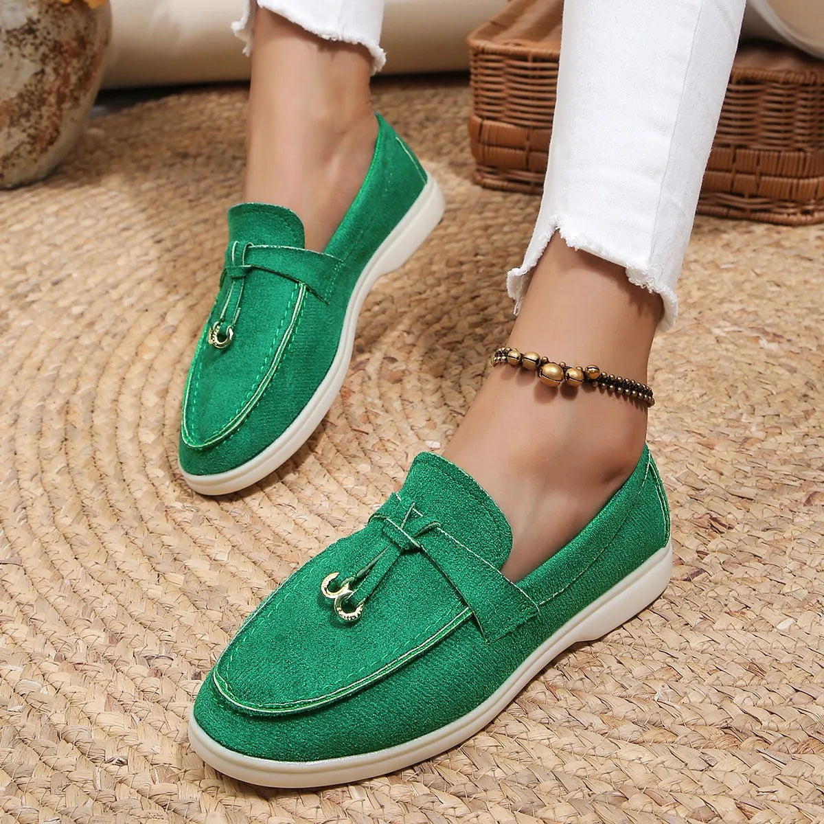 Women's Casual Slip-On Shoes with Round Toe and Decorative Tassels