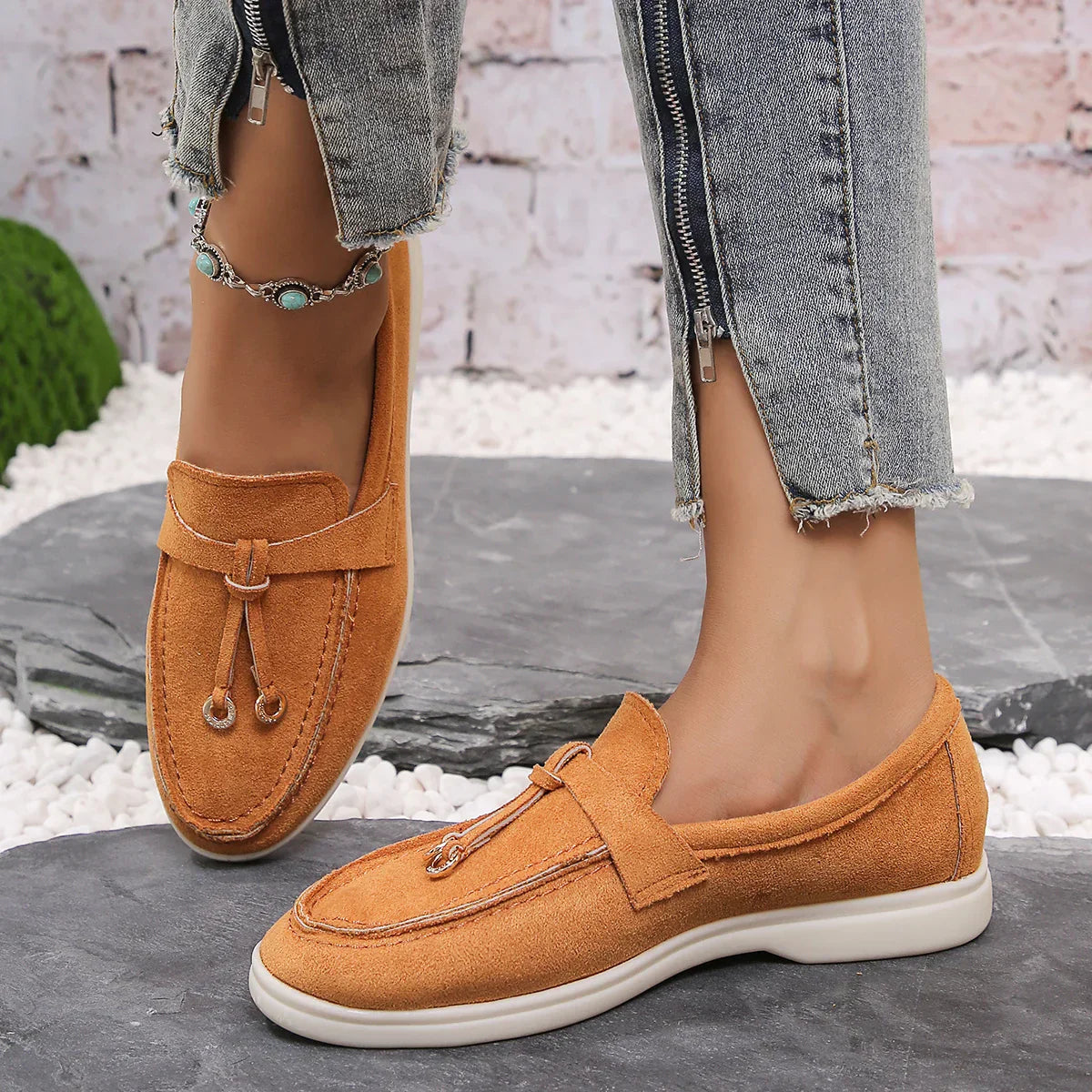 Women's Casual Slip-On Shoes with Round Toe and Decorative Tassels