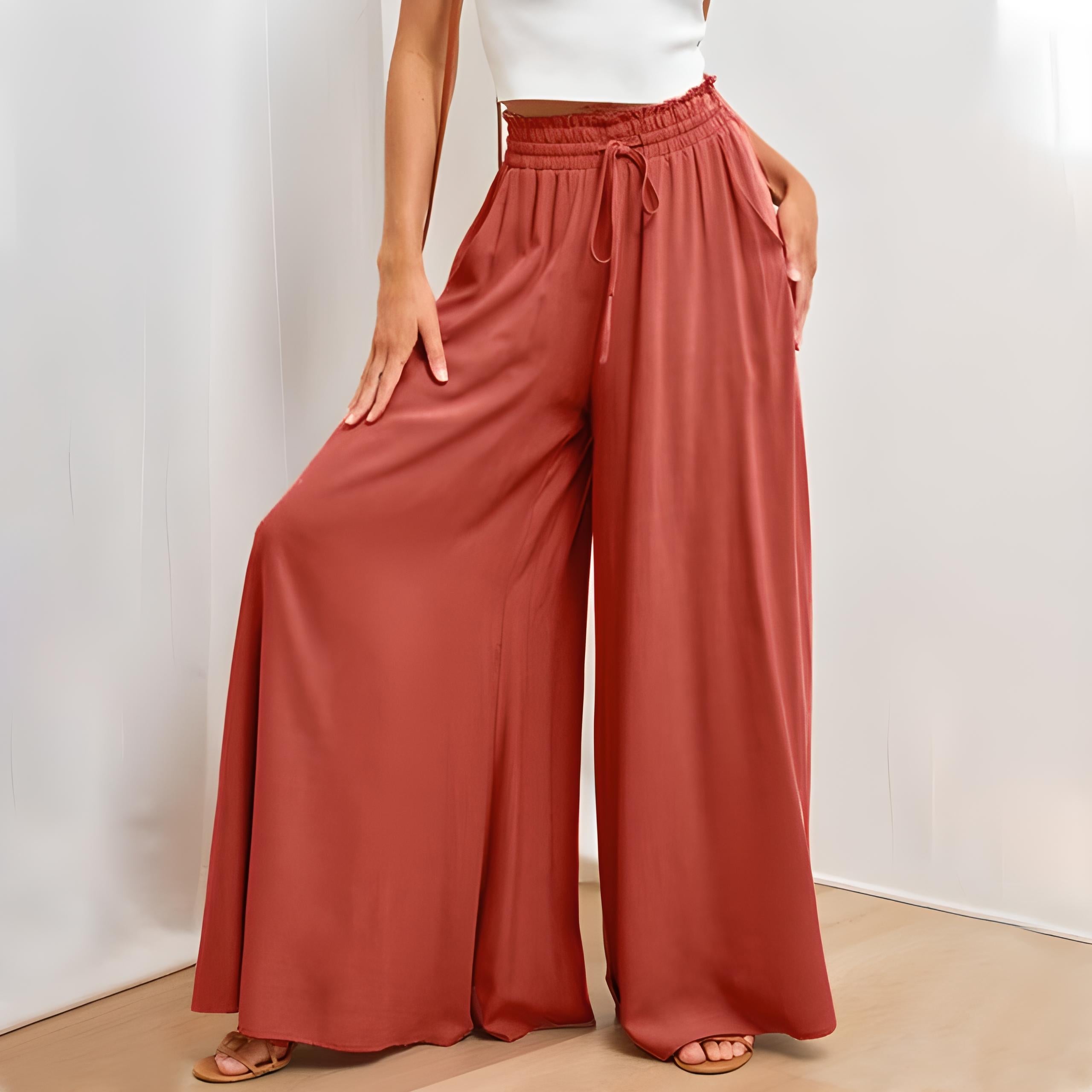 Women's Wide Leg High Waist Pants with Drawstring and Relaxed Fit