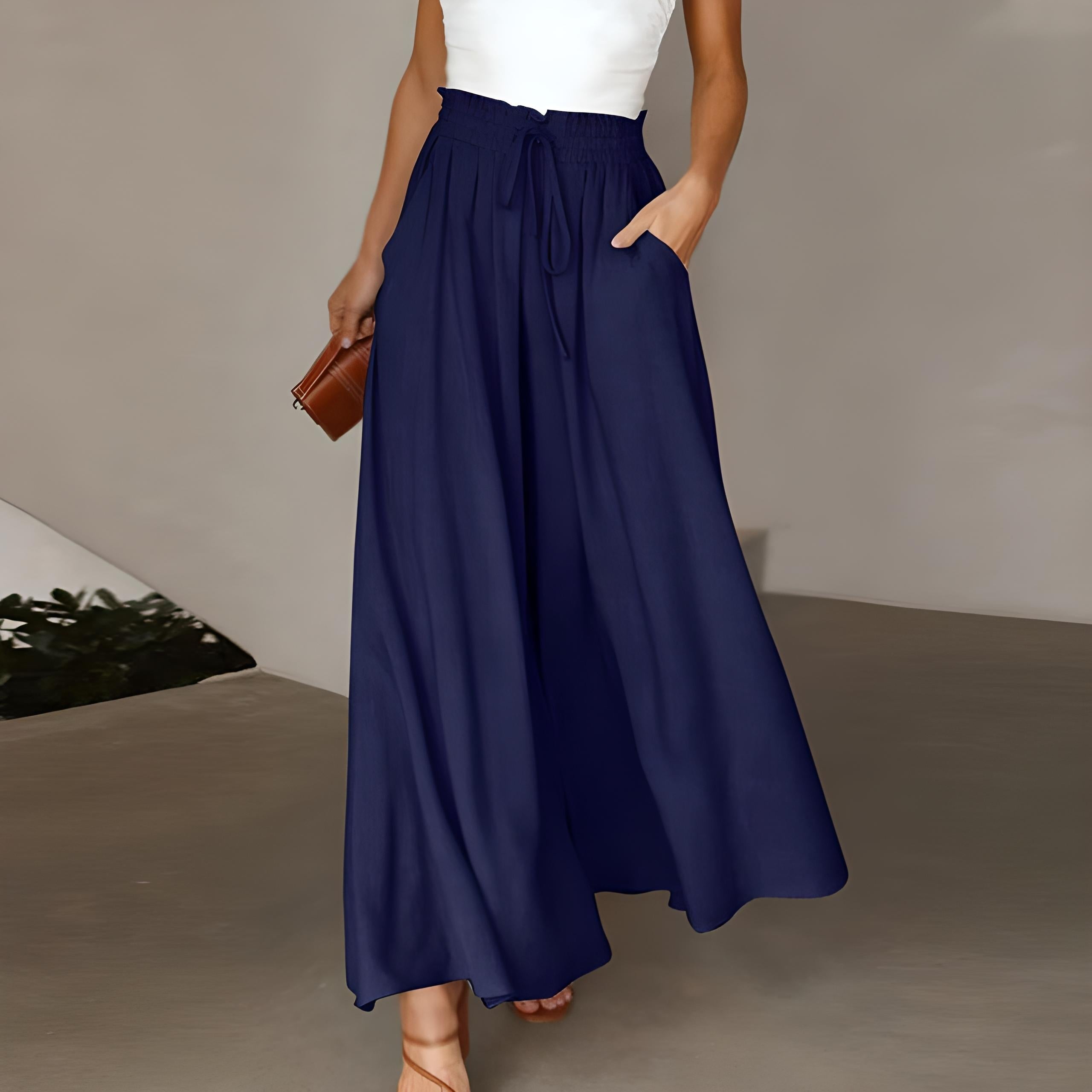 Women's Wide Leg High Waist Pants with Drawstring and Relaxed Fit