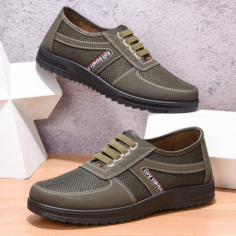 Men's Casual Slip-On Low-Top Shoes with Lace Detail and Grip Sole