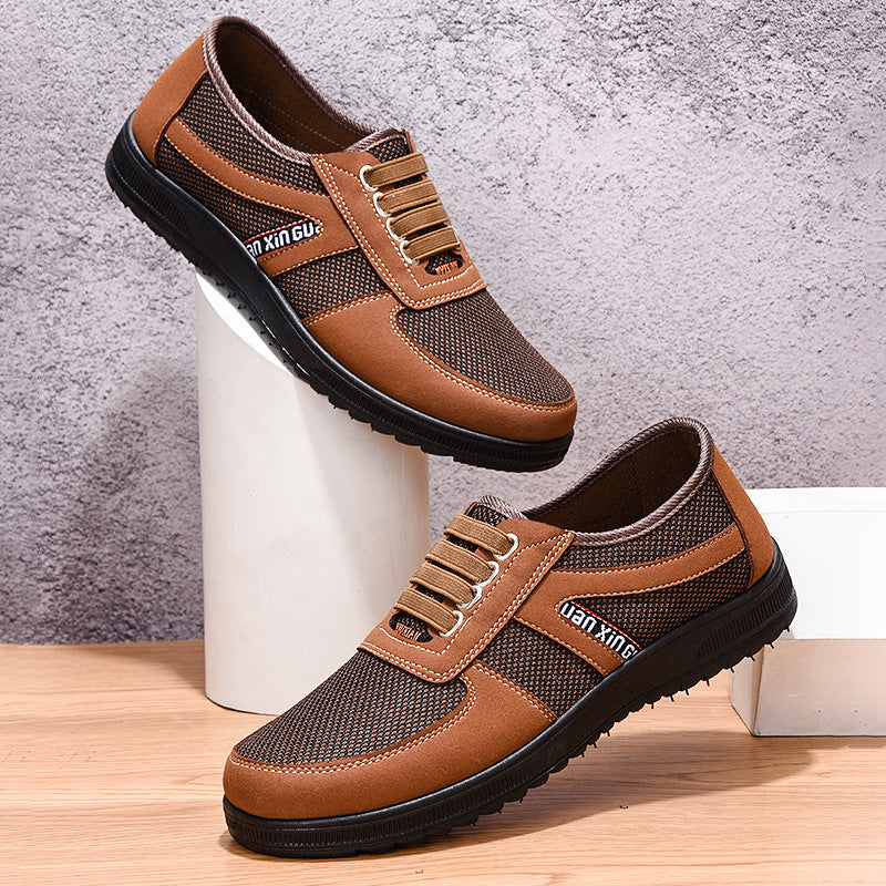 Men's Casual Slip-On Low-Top Shoes with Lace Detail and Grip Sole