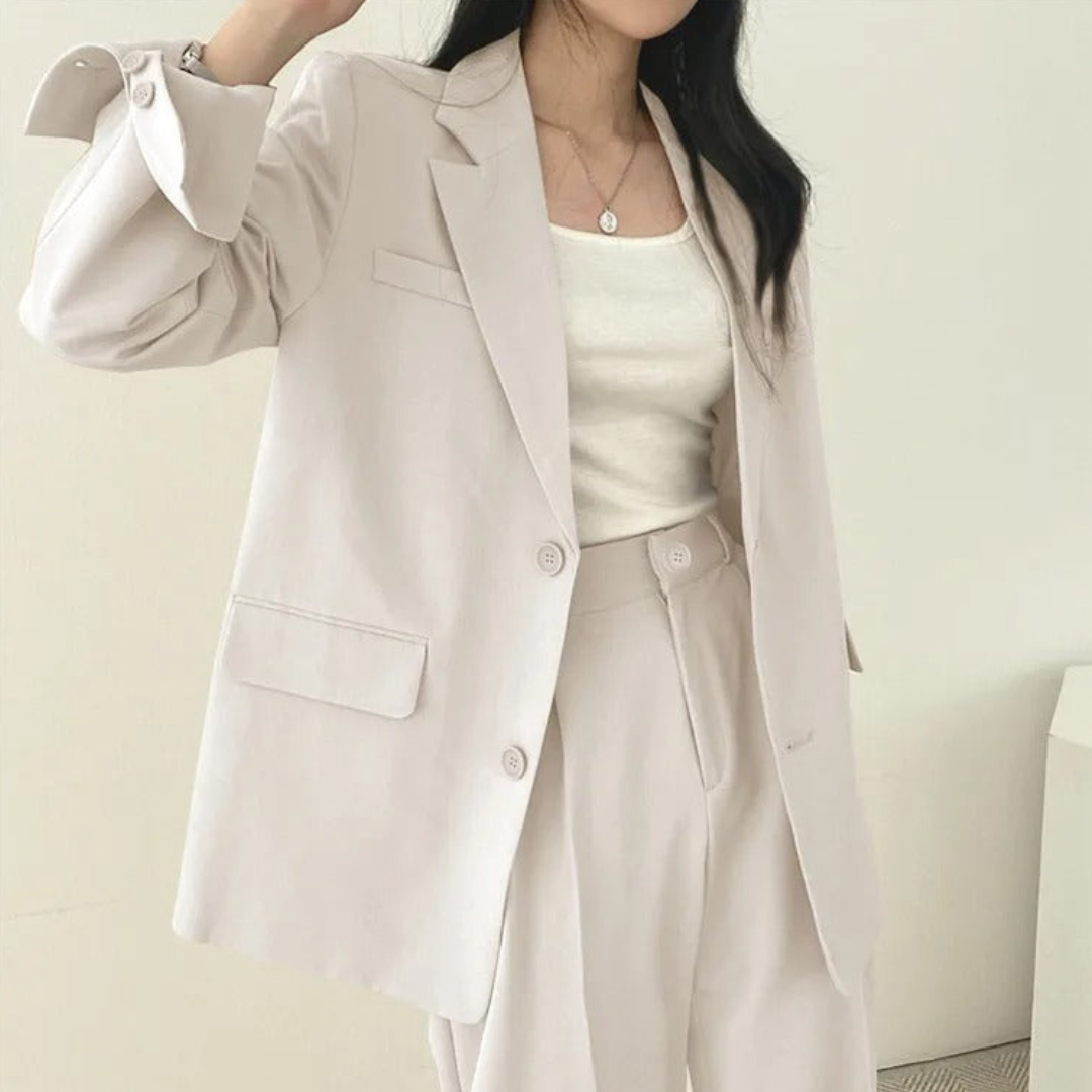 Women's 2-Piece Suit Set with Blazer and High-Waisted Trousers