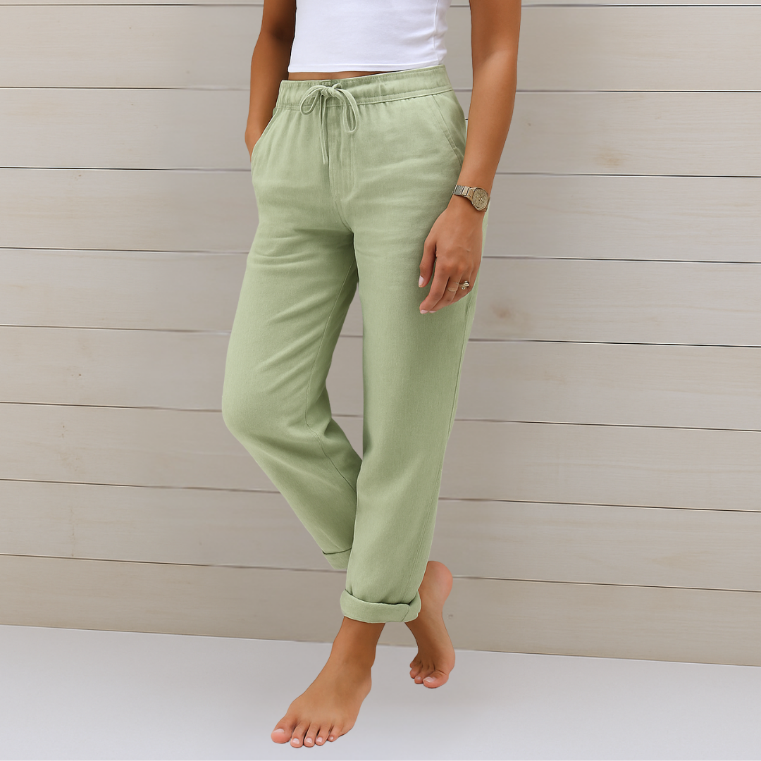 Women's High-Waist Drawstring Relaxed Fit Casual Straight Pants