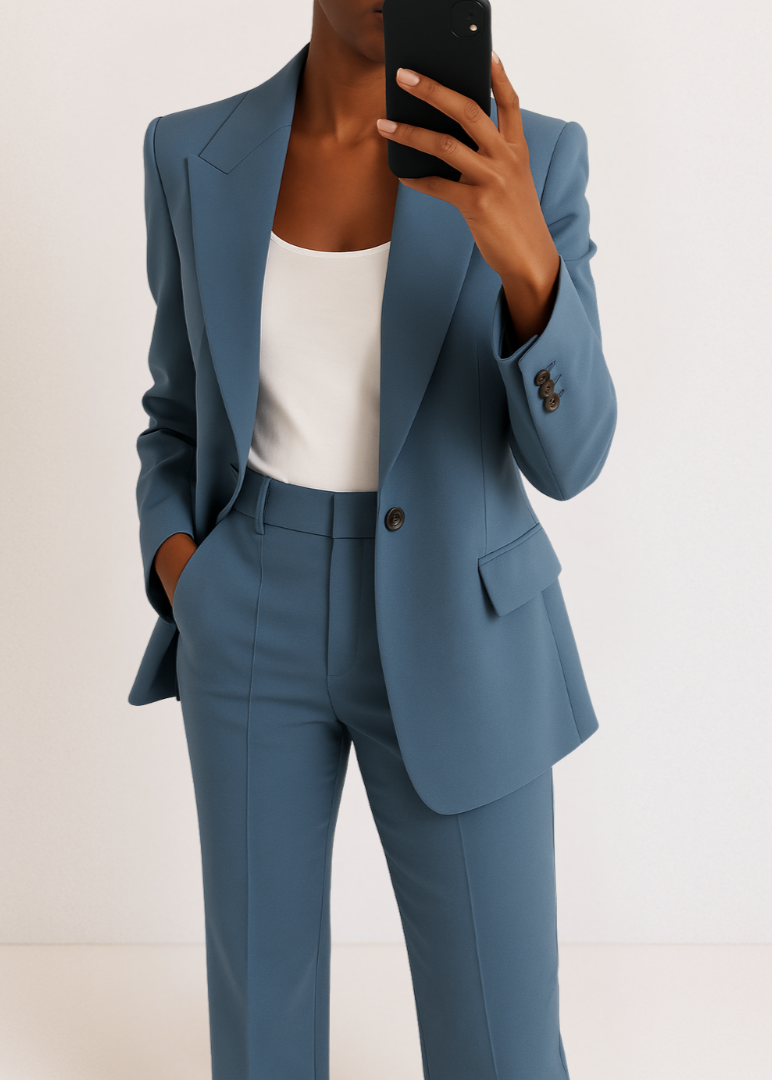 Women's Tailored Two-Piece Pantsuit Set with Blazer and Trousers