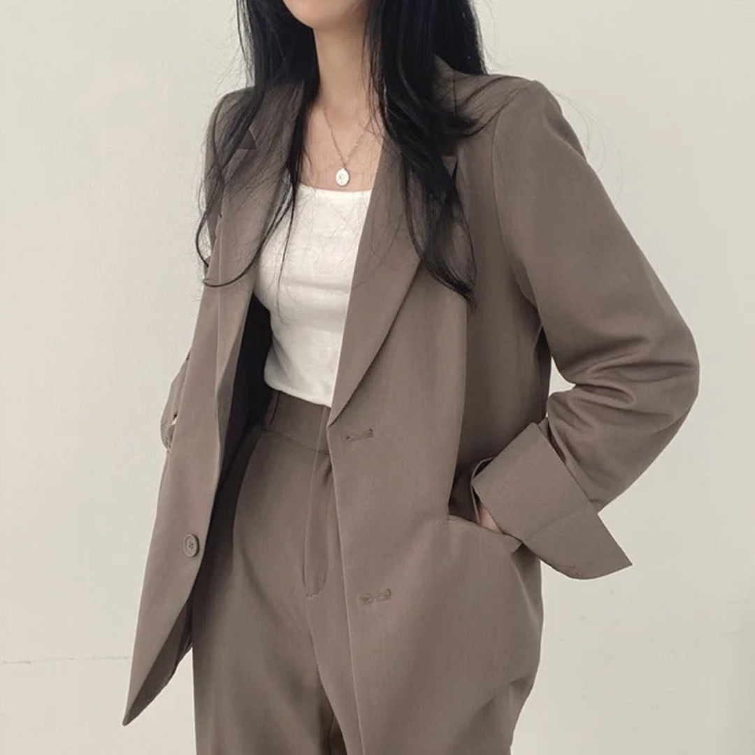 Women's 2-Piece Suit Set with Blazer and High-Waisted Trousers