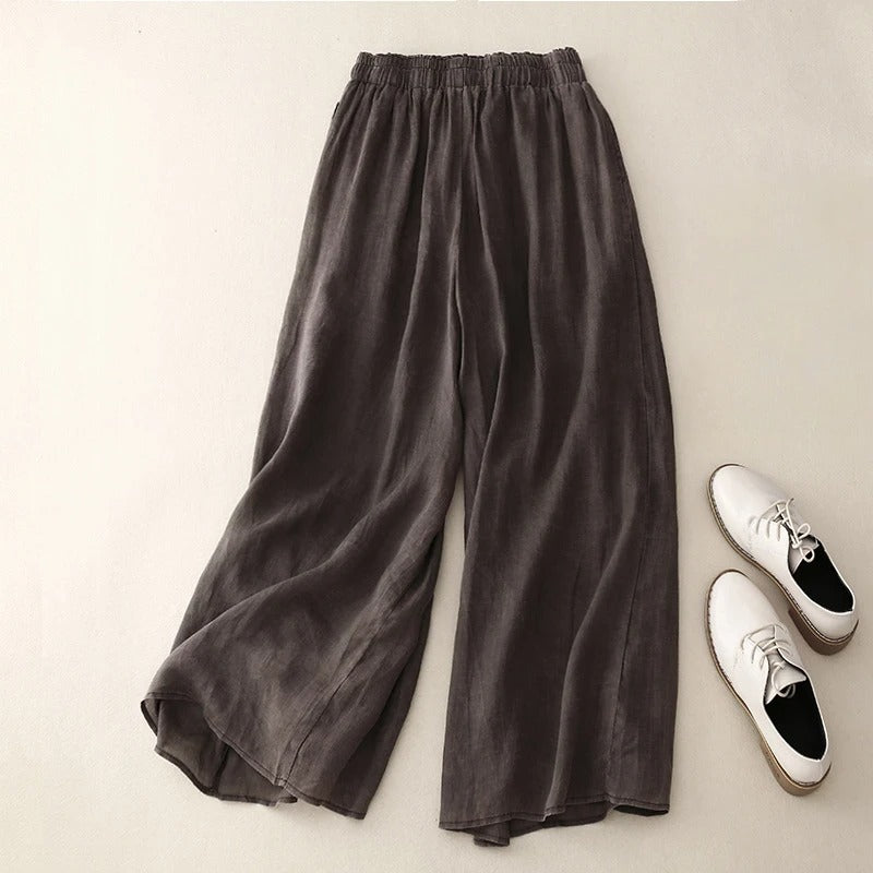 Women's Wide Leg Elastic Waist Pants with Relaxed Fit and Full Length