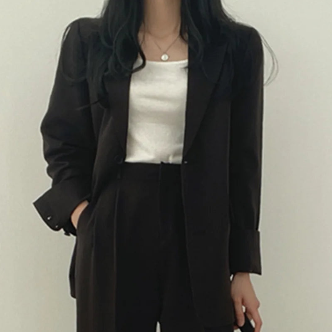 Women's 2-Piece Suit Set with Blazer and High-Waisted Trousers
