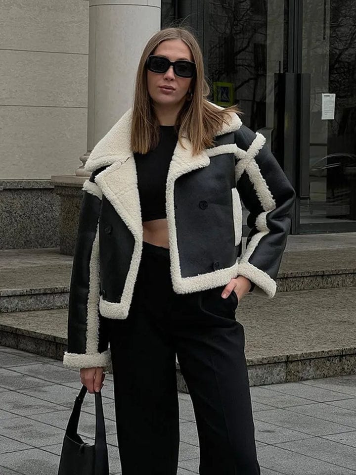 Women's Short Oversized Winter Jacket with Contrast Trim Design