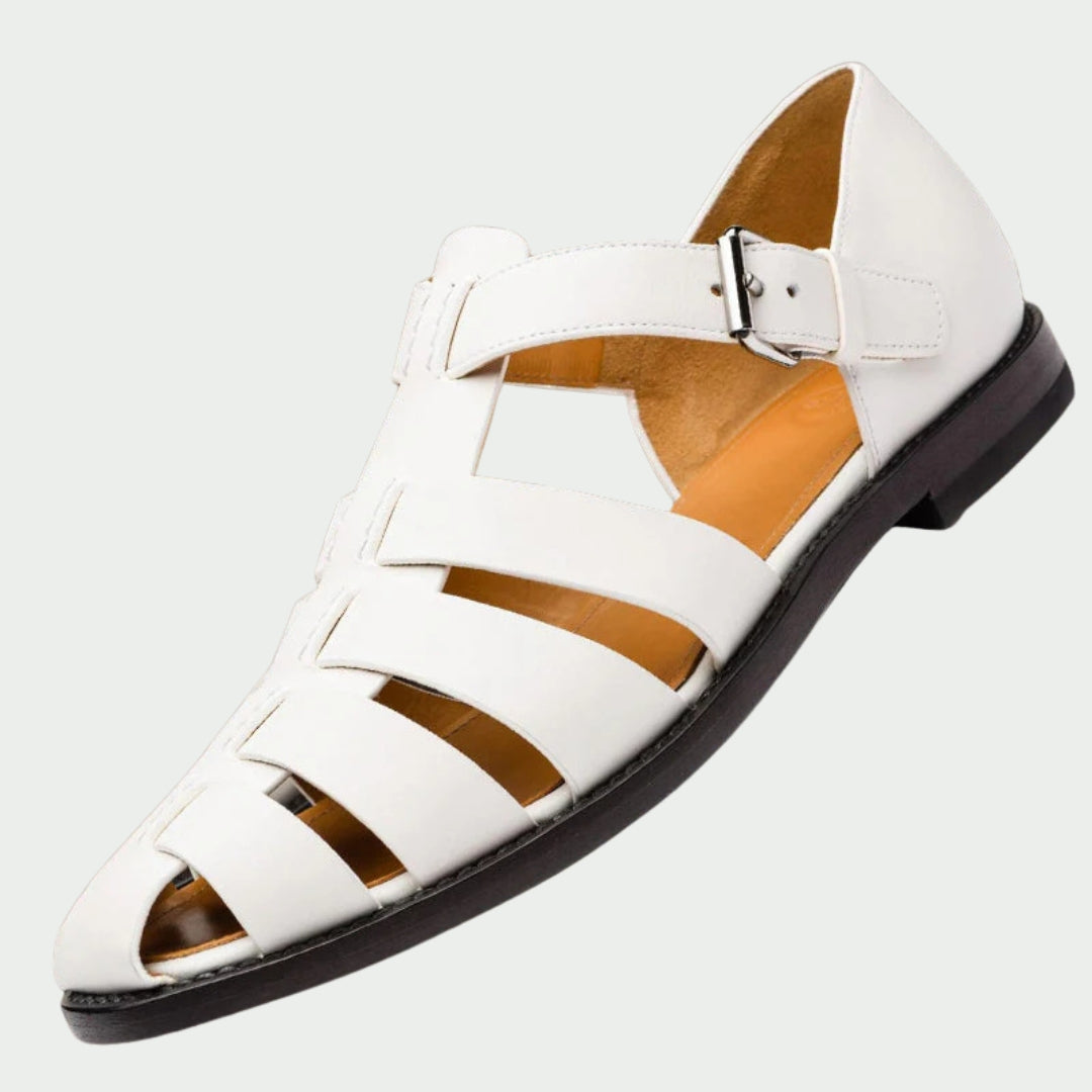 Men's Buckled Closed-Toe Fisherman Shoes with Flat Sole Design