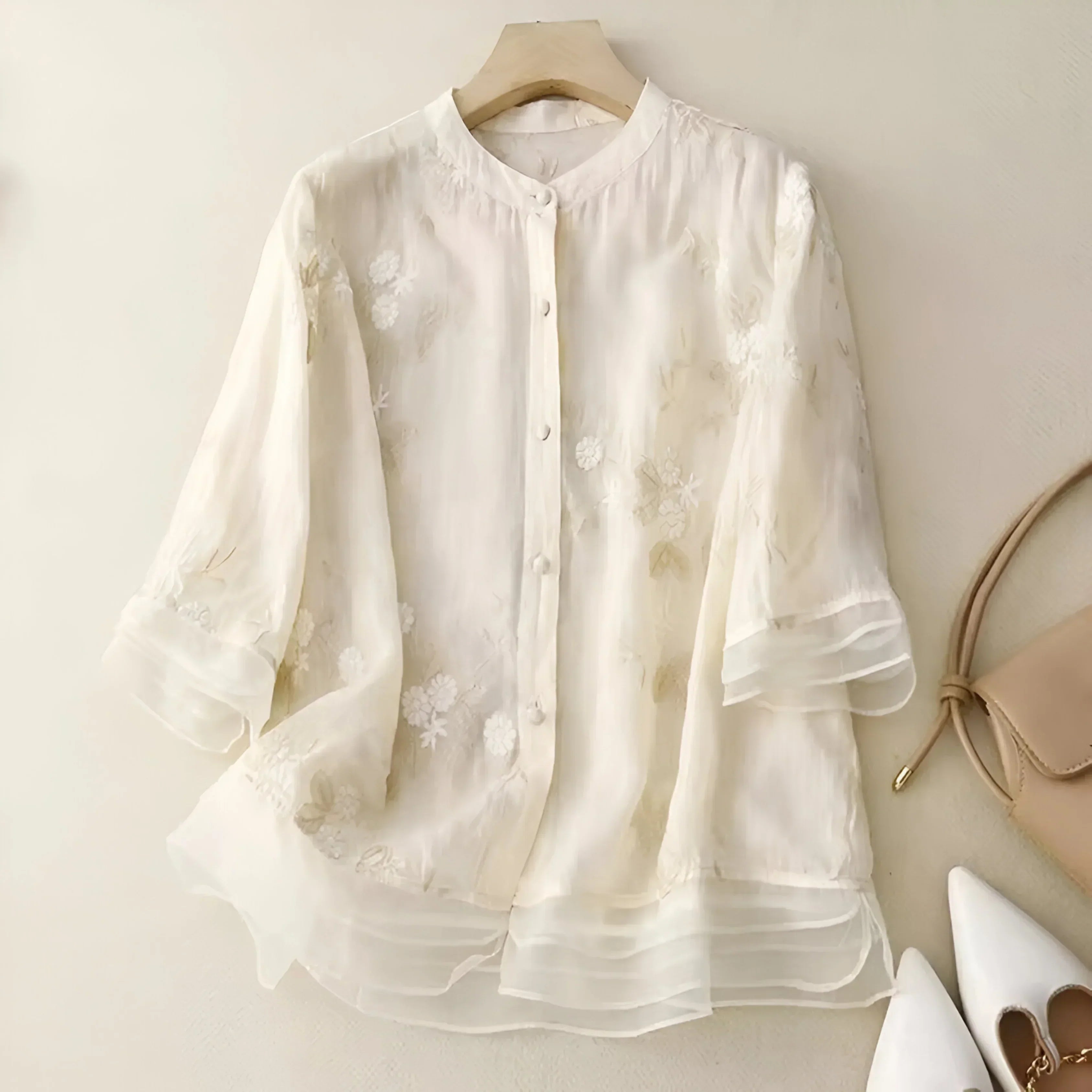 Women's Embroidered Blouse with Button-Down Design